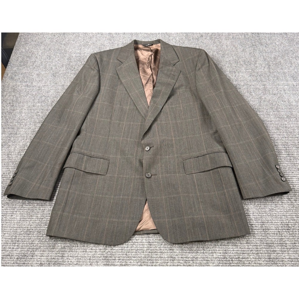 Polo University Ralph Lauren Sport Coat Mens 46R Brown Plaid Blazer USA EUC